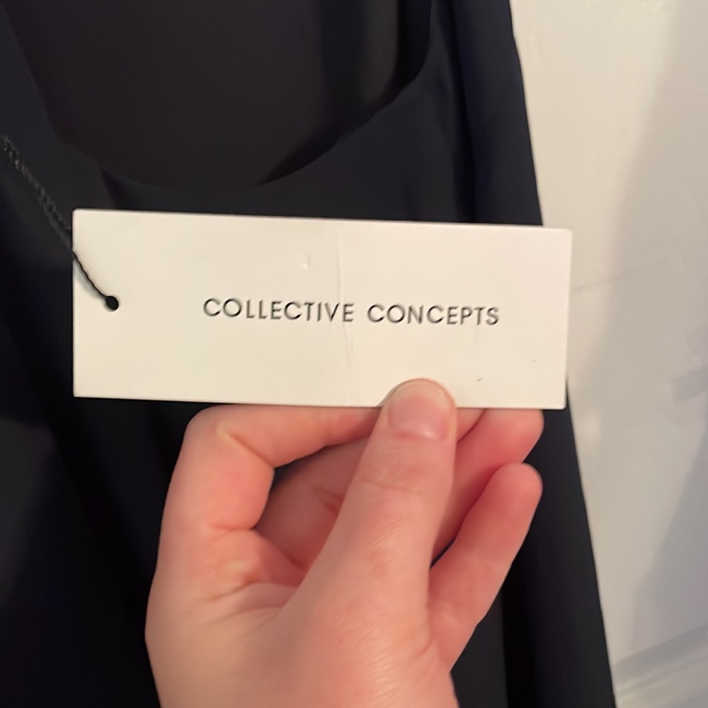 Collective Concepts T Back Shift Woven Dress. Large sizes. Color is navy blue. - Picture 4 of 4